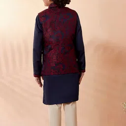 Manyavar Boys Navy Blue Kurta with Pyjama with Nehru Jacket image 2