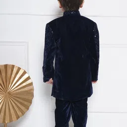 Aj DEZInES Boys Navy Blue Embroidered Sherwani With Trouser image 5