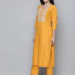 Kvsfab Women Yellow Embroidered Mirror Work Kurta with Trousers & Dupatta image 3