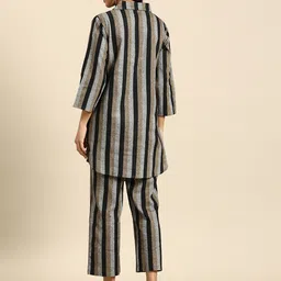 anayna Striped Regular Pure Cotton Kurti with Trousers image 5