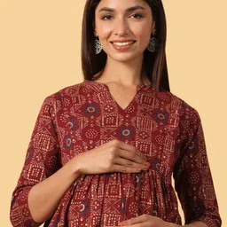 CRAFIQA Women Ethnic Motifs Printed Maternity Anarkali Pure Cotton Kurta image 3