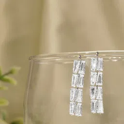 AARSHVI Silver-Plated American Diamond CZ Contemporary Drop Earrings-picture-27