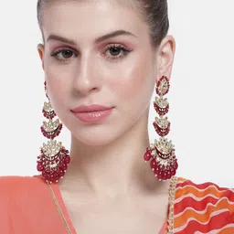 Peora Women Gold-Plated Kundan Studded & Beaded Contemporary Drop Earrings-picture-28