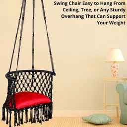 Patiofy Black & Red C-Shaped Comfortable Hammock Swing Chair With Cushion image 5