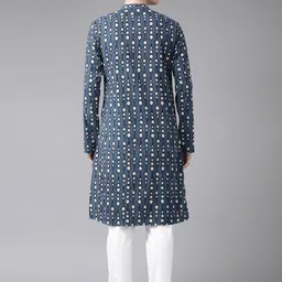 See Designs Men Navy Pure Cotton Printed Regular Kurta with Trousers image 4