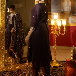 Indo Era Women Ethnic Motifs Embroidered Regular Kurta with Trousers & With Dupatta image 5