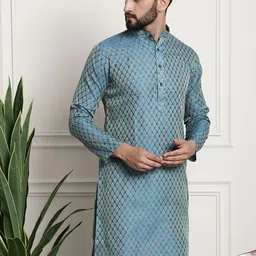 SOJANYA Ethnic Motifs Woven Design Band Collar Long Sleeves Straight Kurta image 5