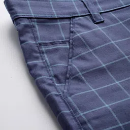 SOJANYA Men Blue Smart Fit Checked Regular Trousers image 5