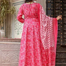 Bahe Kurtiz Women Floral Printed Anarkali Pure Cotton Kurta with Trousers & Dupatta image 5