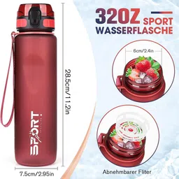 YK Red Typography Printed Leak-Proof & BPA-Free Water Bottle-1000ml image 3