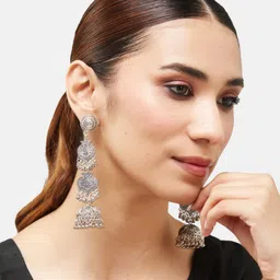 ATIBELLE German Silver Plated & Floral Textured-Layered Dome Shaped Jhumkas image 3