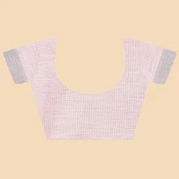 Mitera Peach-Coloured & Silver-Toned Floral Embroidered Pure Linen Banarasi Saree image 3