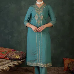 Indo Era Women Ethnic Motifs Embroidered Regular Zari Kurta with Trousers & Dupatta image 2