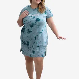 TITTLI Plus Size Abstract Printed Pure Cotton T-shirt Dress image 3