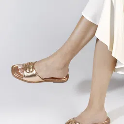 ELLE Women Solid Synthetic Party One Toe Flats with Buckles image 4