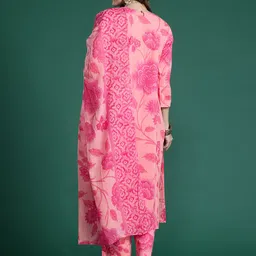 Indo Era Floral Printed Pure Cotton Kurta with Trousers & With Dupatta image 5