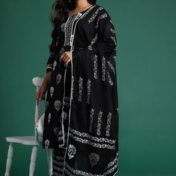 Indo Era Floral Printed Regular Pure Cotton Kurta with Trousers & Dupatta-picture-42