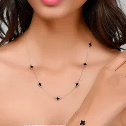 AQUASTREET Black & Rose Gold-Toned Rose Gold-Plated Combo of Clover Necklace & Bracelet-picture-49