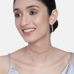 AccessHer Off-White Rose-Gold Plated AD Studded Handcrafted Jewellery Set image 2