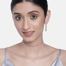 AccessHer Off-White Rose-Gold Plated AD Studded Handcrafted Jewellery Set image 2