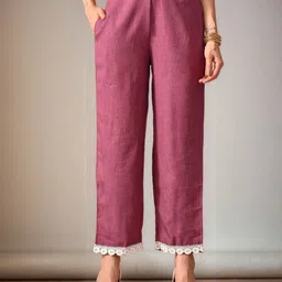 Sangria Floral Embroidered V-Neck Thread Work Straight Pure CottoKurta With Trousers image 2