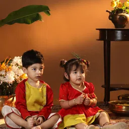 VASTRAMAY Girls Floral Embroidered Angrakha Sequinned Anrakali Kurta With Dhoti Pants-picture-55