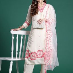 Indo Era Floral Embroidered Pleated Thread Work Kurta with Trousers & With Dupatta-picture-27
