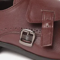 House of Pataudi Men Burgundy Solid Handcrafted Formal Monk Shoes image 3