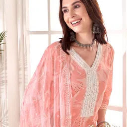 Anouk Women Printed Regular Thread Work Kurta With Trousers & Dupatta image 3