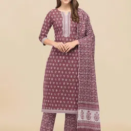 KALINI Women Pink & Off-White Printed Kurta with Trousers & Dupatta image 1
