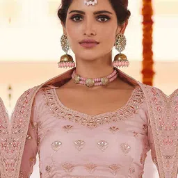 Fusionic Embroidered V-Neck Organza Semi Stitched Lehenga & Unstitched Blouse With Dupatta image 4