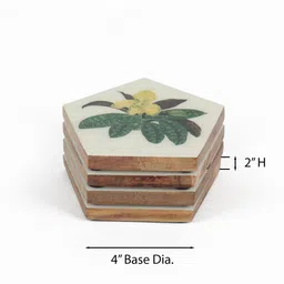 ireka homes White & Green Acacia Wood Floral (Set of 4) Coasters image 2