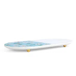 posh n plush Blue & White Oval Marble (14 x 6 Inches) Appetizer Platter image 4