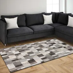 dazzhome Brown Hair On Leather Geometrical Hand Woven 9ftx12ft Carpet-picture-28