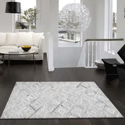 dazzhome Grey Hair On Leather Geometrical Hand Woven 9ftx12ft Carpet image 1