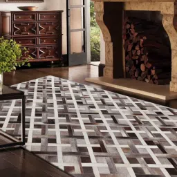 dazzhome Brown Hair On Leather Stripes Hand Woven 6ftX9ft Carpet image 1