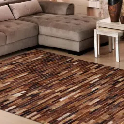 dazzhome Brown Hair On Leather Stripes Hand Woven 8ftX10ft Carpet-picture-37