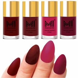 MI FASHION Set of Velvet Matte Nail Polish 9.9 ml Each -Red 08 - Tomato Red 22 - Maroon 23 - Mauve 25-picture-18