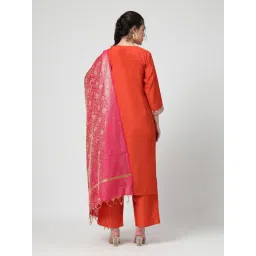 Zelena Polyester Maternity Kurta Pant and Dupatta - Orange image 2
