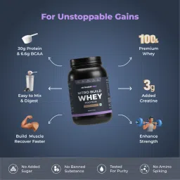 Nutrabay Pro Nitro Build Whey Protein | 30g Protein, 3g Creatine, BCAA 6.4g | Muscle Growth & Recovery | Gym Supplement for Men and Women - 1Kg, Rich Milk Chocolate image 4