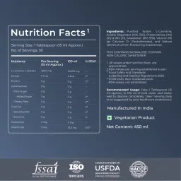 Nutrabay Pro Liquid L-Carnitine With Vitamin B5-450 ml Lemon, 30 Servings | 3000mg (Double Strength) L-CARNITINE, Sugar Free, Helps Convert Fat into Energy, Performance & Recovery image 3
