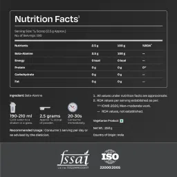 NUTRABAY Pure Beta Alanine | Helps Reduce Muscle Fatigue | 1 Ingredient | Unflavoured | Pre-Workout | 2500mg Per Serve - 250g image 3