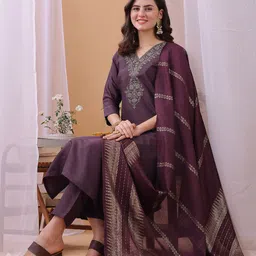 HRITIKA Women Floral Embroidered Kurta with Trousers & Dupatta-image-15