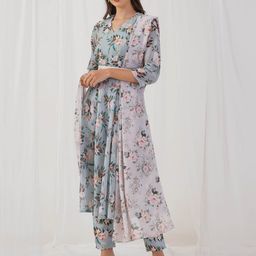 Jompers Floral Printed Sequinned Kurta with Trousers & Dupatta & Belt-picture-32