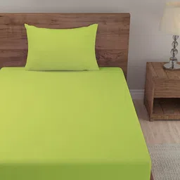 HOSTA HOMES Green Solid 300 TC Single Fitted Bedsheet With 1 Pillow Cover image 4