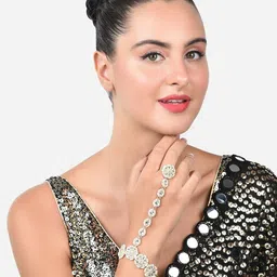 Zaveri Pearls Women Kundan Gold-Plated Ring Bracelet-image-71