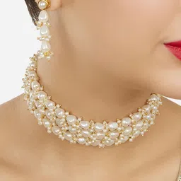 Zaveri Pearls Gold-Plated Pearl-Beaded Jewellery Set-picture-12