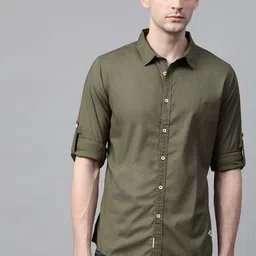 The Roadster Lifestyle Co Men Olive Green Slim Fit Solid Casual Shirt-image-20