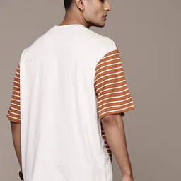 The Roadster Lifestyle Co. Horizontally Striped Drop-Shoulder Sleeves Relaxed Fit T-shirt image 4