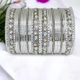 leshya Set of 32 Brass-Plated Kundan-Studded Bangles-picture-16